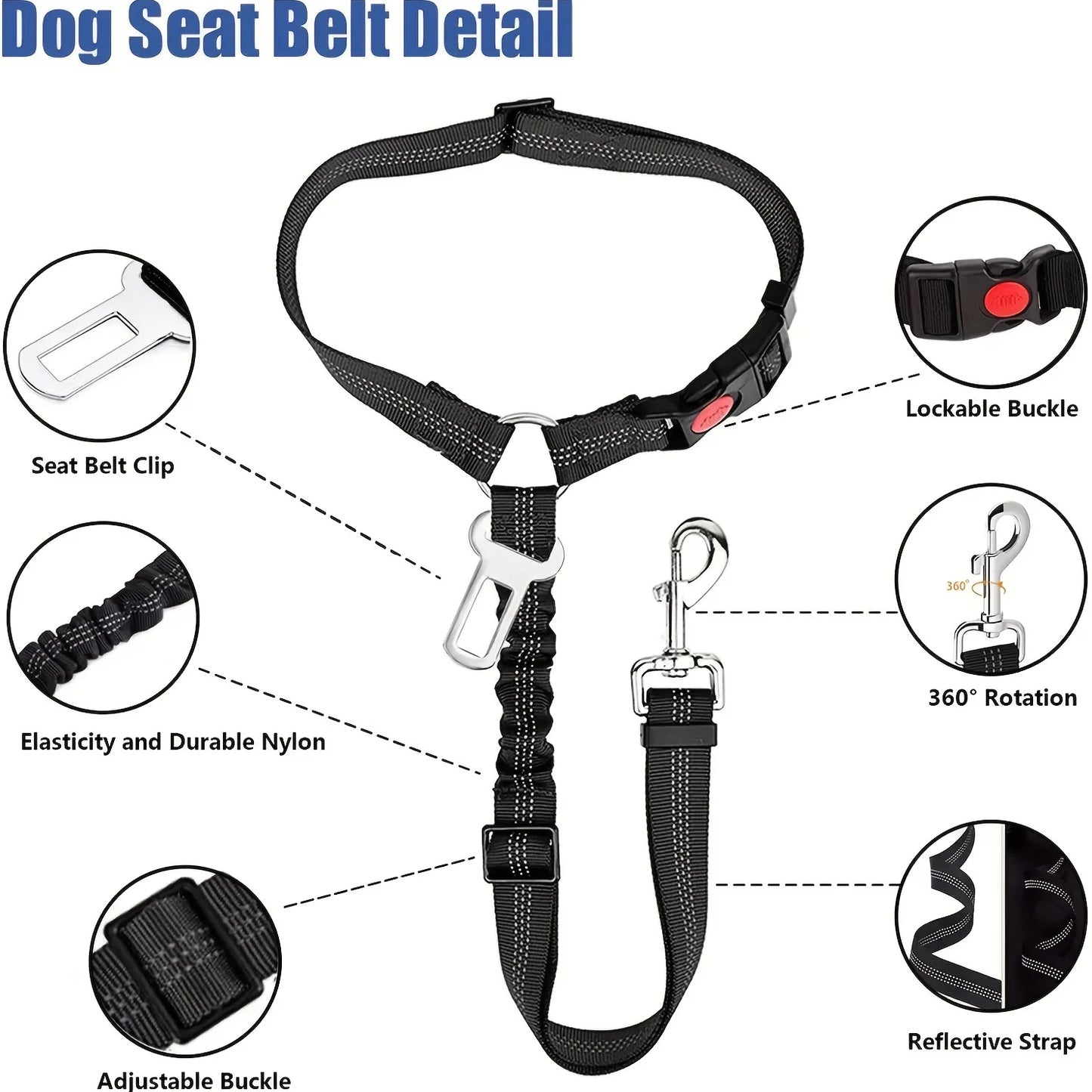 1pc Adjustable 2-in-1 Pet Car Seat Belt & Harness, with Secure Buckle & Elastic Bungee Buffer, Ideal for Safe Travel with Dogs
