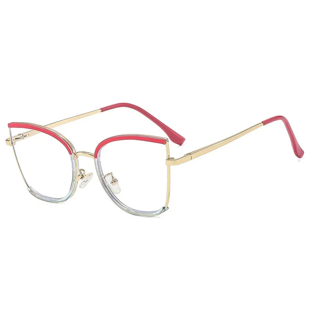 JNPCXI Retro Oversized Cat Eye Women Metal Glasses Frame Fashion Clear Anti-Blu-Ray Eyewear Men Optical Computer Square Frames