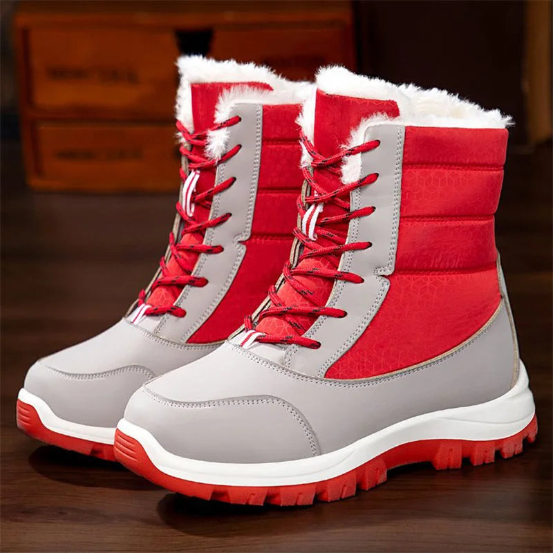 Patchwork Platform Snow Boots for Women Fashion Lace Up Plush Ankle Booties Woman Comfortable Keep Warm Snow Boots Mujer