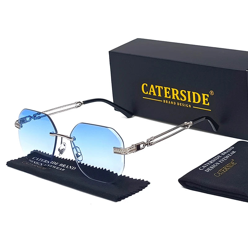 CATERSIDE Pilot Rimless Sunglasses Men Polygonal Metal Frame Women Sun Glasses Beach Shopping Gift Party Eyewear Summer Style