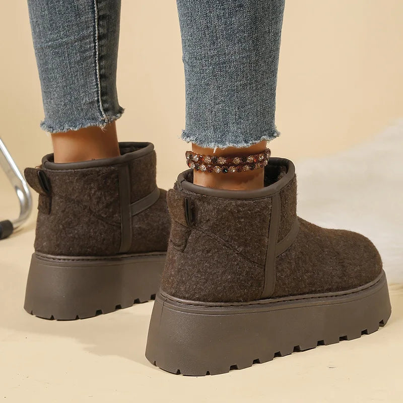 Non Slip Chunky Platform Snow Boots for Women Short Plush Thick Bottom Winter Ankle Boots Woman Slip On Faux Suede Booties Mujer