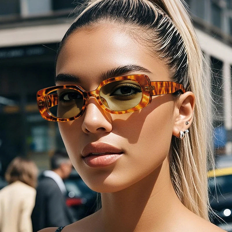 JNPCXI Ins Hot Fashion Small Rectangle Sunglasses Women Retro Candy Color Shades UV400 Men Punk Leopard Sun Glasses