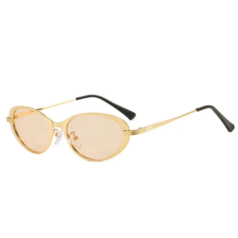 JNPCXI New Small Oval Metal Sunglasses for Men Women Fashion Candy Color Punk Sun Glasses Clear Lens Frame UV400