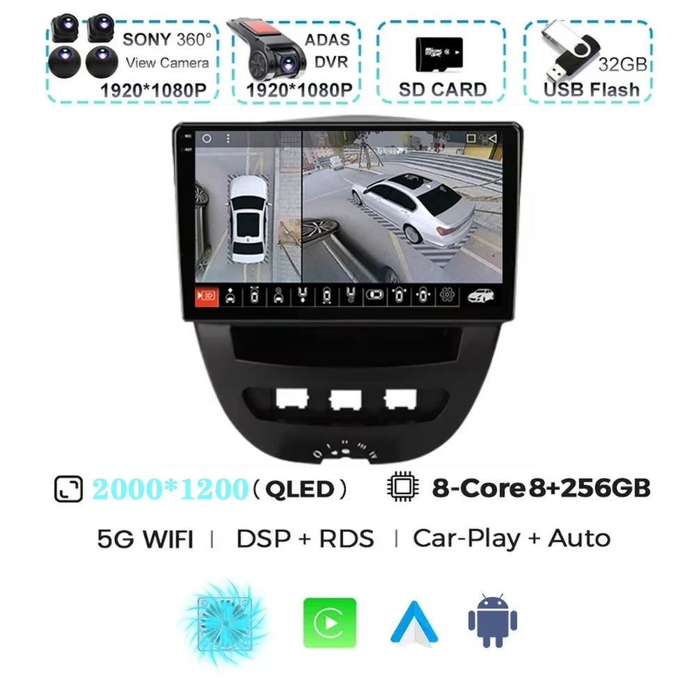 For Peugeot 107 Toyota Aygo Citroen C1 2005-2014 Carplay Auto Android 15 Car Radio Multimedia Video Player Navigation 4G WIFI