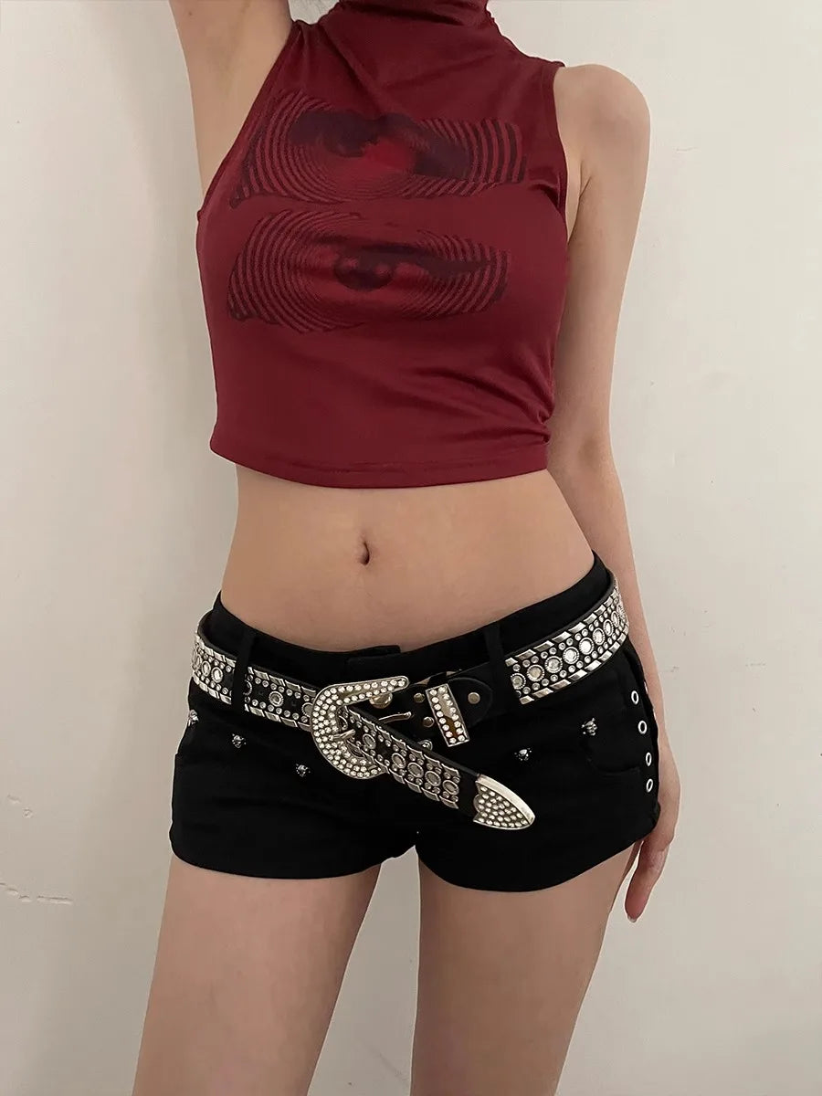 Y2K N Niche Personality Spice Broad Belt Female Adornment 2024 New Style Rhinestone With Pants Fashion Belt