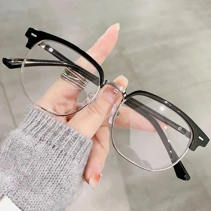 Photochromic Anti-blue Light Glasses Men Fashion Rectangle Semi Rimless Eyewear For Women Office Computer Goggle