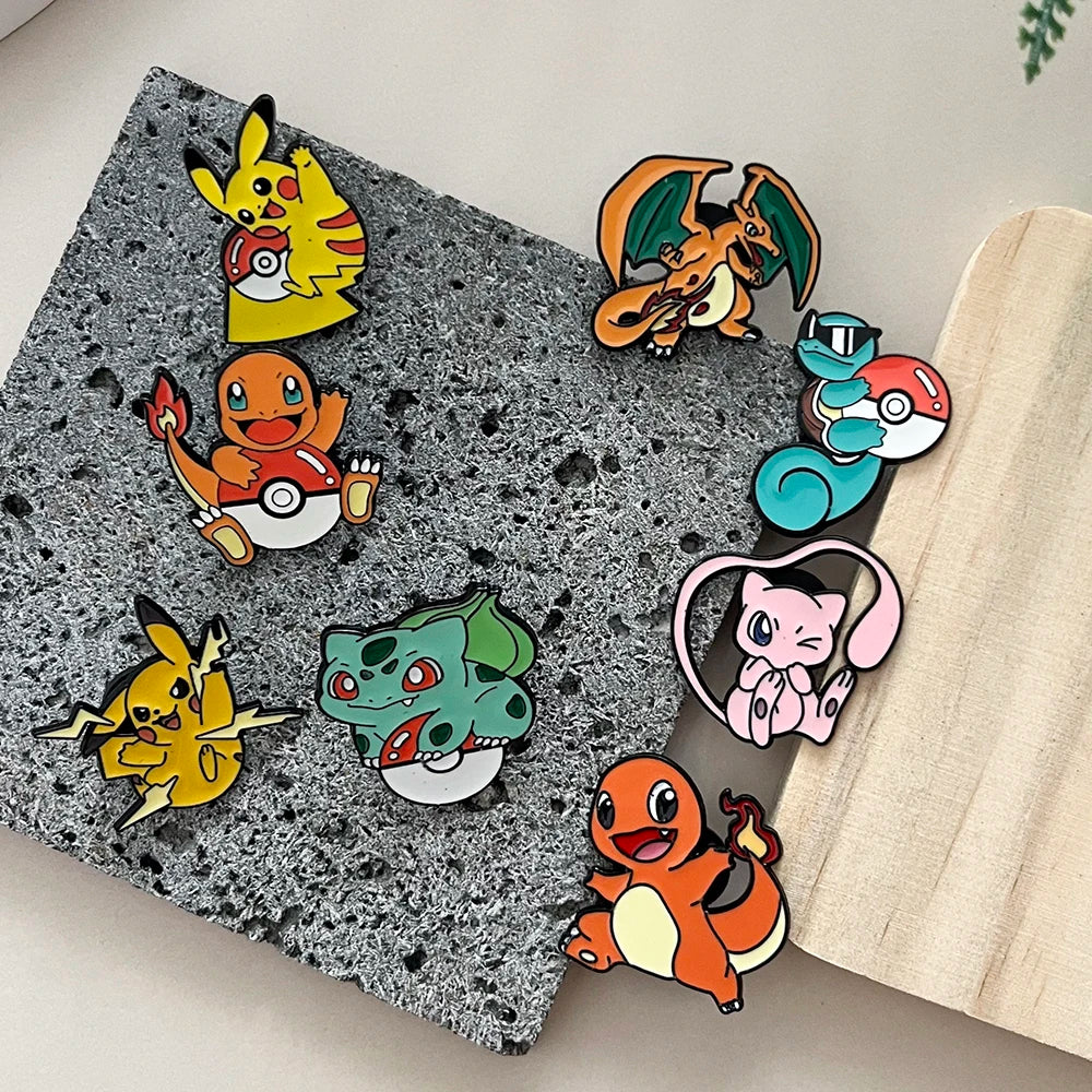 8pcs Pokemon Enamel Pins Set Cute Pikachu Brooches Cartoon Anime Series Lovely Collectible Badges for Fans Birthday Gifts
