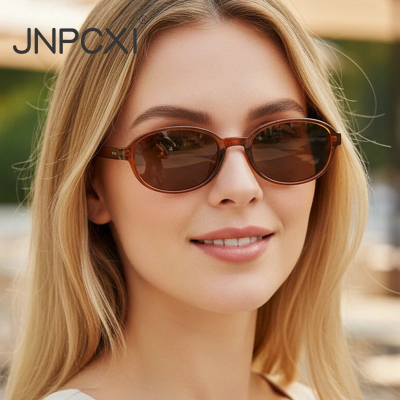 JNPCXI New Small Oval Sunglasses Women Fashion Leopard Shades UV400 Retro Rivets Men Punk Sun Glasses