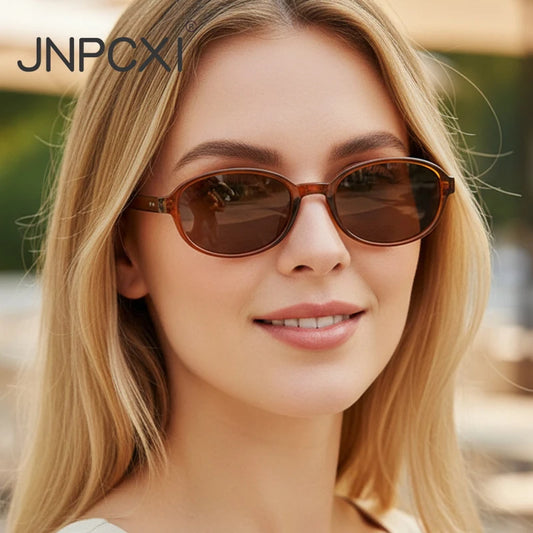 JNPCXI New Small Oval Sunglasses Women Fashion Leopard Shades UV400 Retro Rivets Men Punk Sun Glasses
