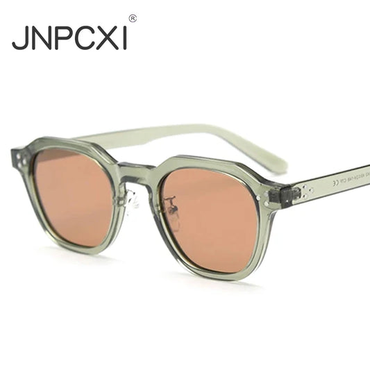JNPCXI Retro Sun Glasses for Women TR90 Frame Polygon Polarized Sunglasses Uv400 Male Green Brown Lens