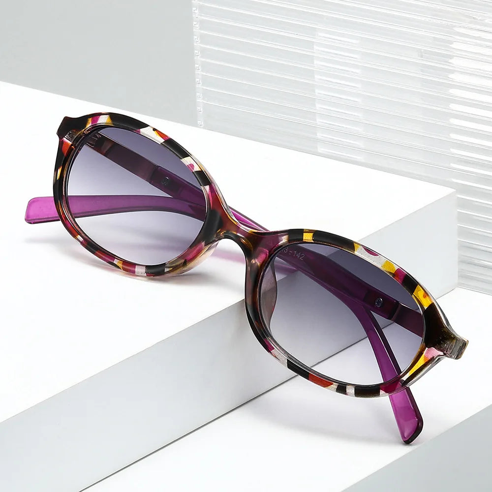 JNPCXI New Oval Sunglasses Women Punk Gradient Shades UV400 Men Trending Leopard Tea Sun Glasses