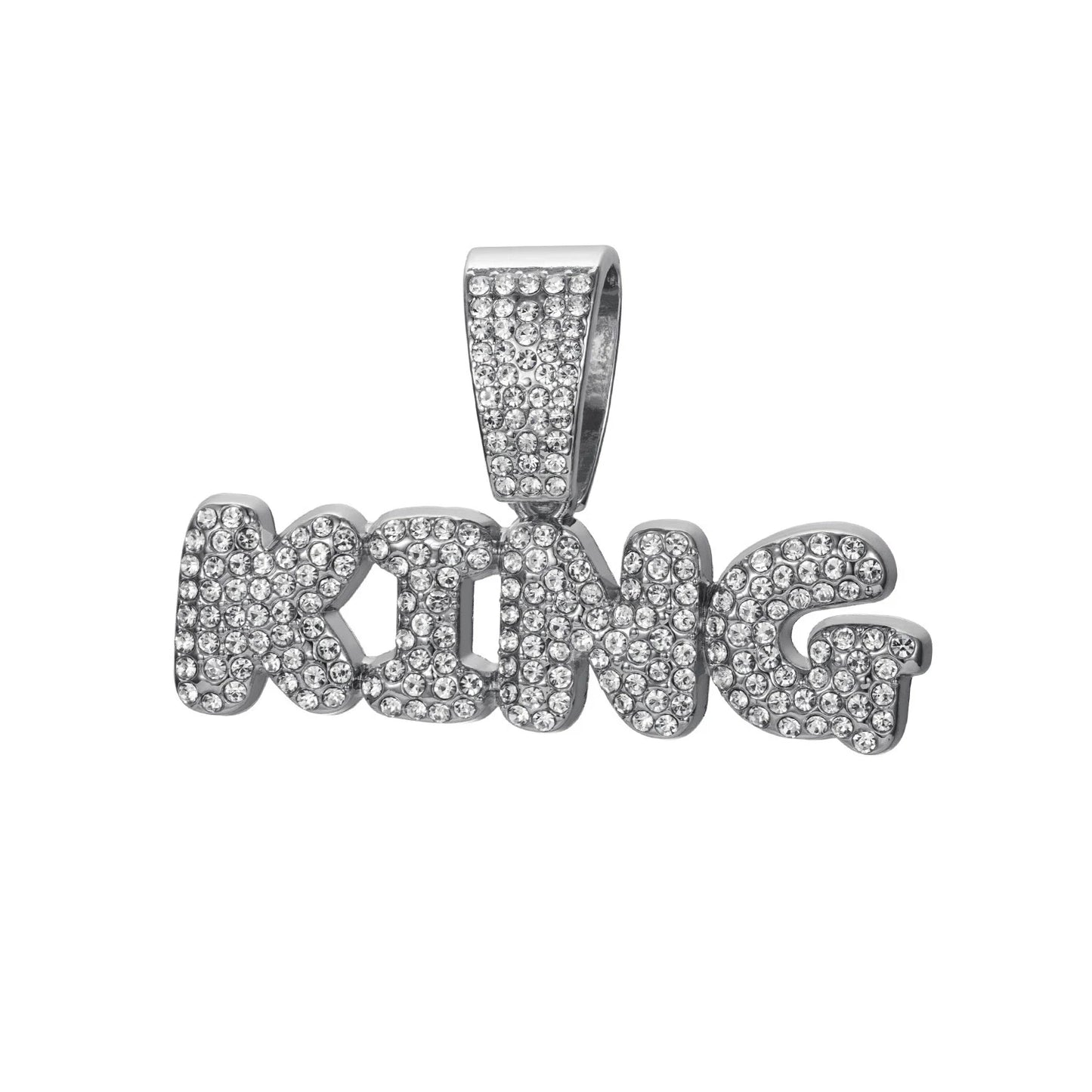 Men Hip Hop Bling KING Letter Pendant Necklace With Miami Cuban Link Chain Full Crystal  Necklaces Men Male Hiphop Charm Jewelry