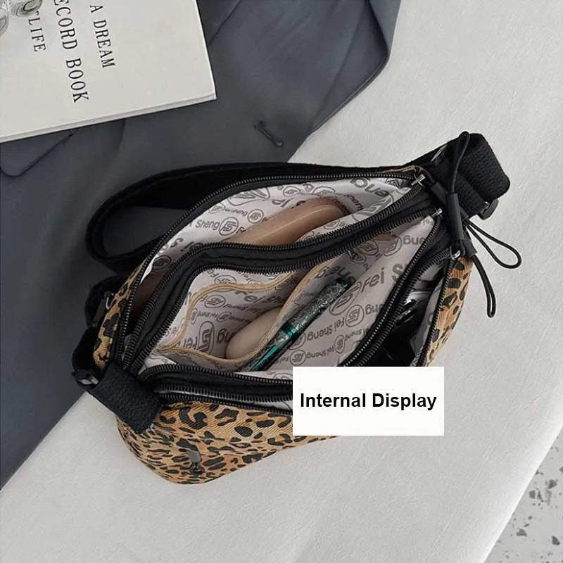 Small Niche Design Retro Leopard Print Autumn and Winter New Large Capacity Commuter Bag Crossbody Single Shoulder Exquisite