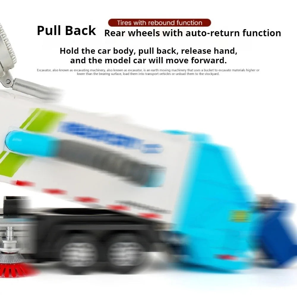 1:32 Vacuum Sweeper Vehicle Urban Anti Haze Truck Alloy Diecast Models Toys Car Rubber Tires Pull Back Vehices Gifts for Friends