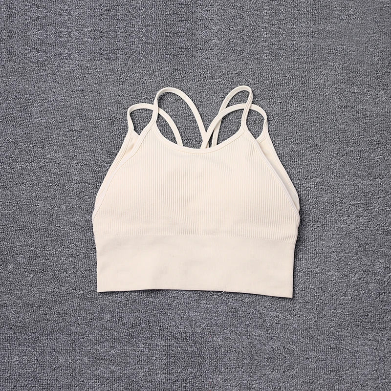 2024 New Thin Shoulder Strap Beautiful Back Sports Bra Women knit sling ribbed yoga bra tops