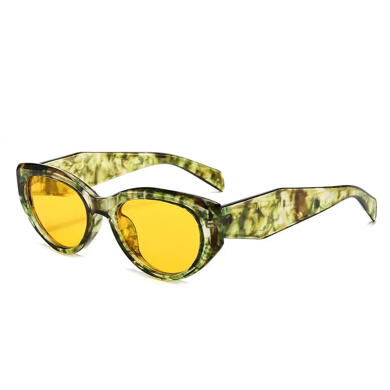JNPCXI Retro Cat Eye Women Sunglasses Fashion Green Candy Color Shades UV400 Men Trending Rivets Punk Sun Glasses