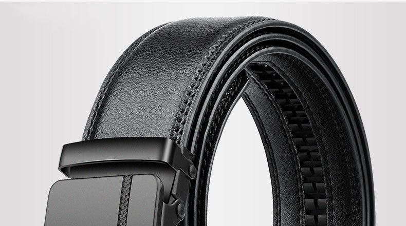Men's Belt Fashion Luxury Alloy Automatic Buckle Black PU Leather Black Belts