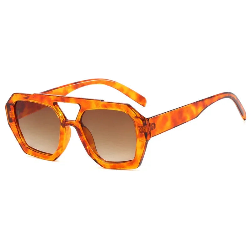 JNPCXI Vintage Square Sunglasses for Women Men Thick Frame Double Bridges Eyewear Female Fashion Polygon Sun Glasses