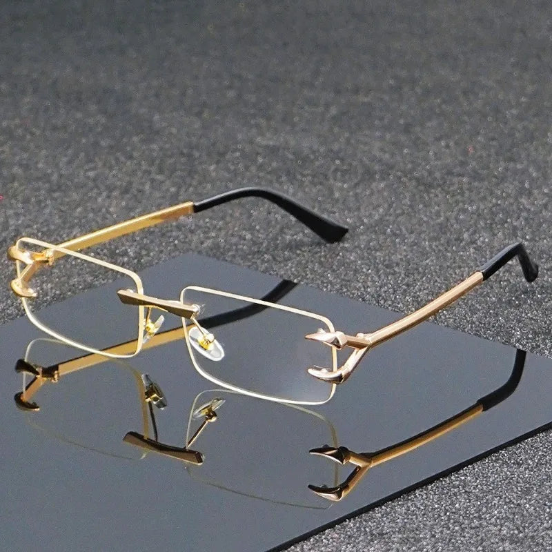 Men's and Women's Casual Square Frameless Metal Fashion Glasses Are Suitable for Both Casual and Formal Occasions