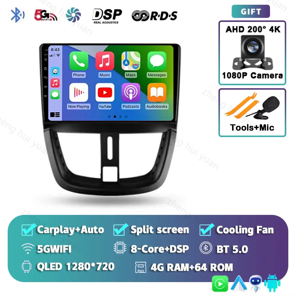 For Peugeot 207 2006 - 2015 Android 15 12+256GB CarPlay Auto Car Radio Multimedia Video Player GPS stereo Head Unit 4G WIFI RDS