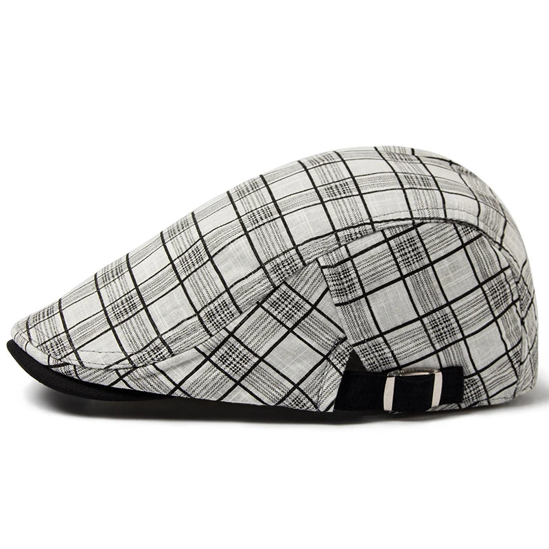 CNTANG New Summer Thin Beret Fashion Men Vintage Plaid Cotton Linen Visor Flat Caps For Women Berets Boina Casual Female