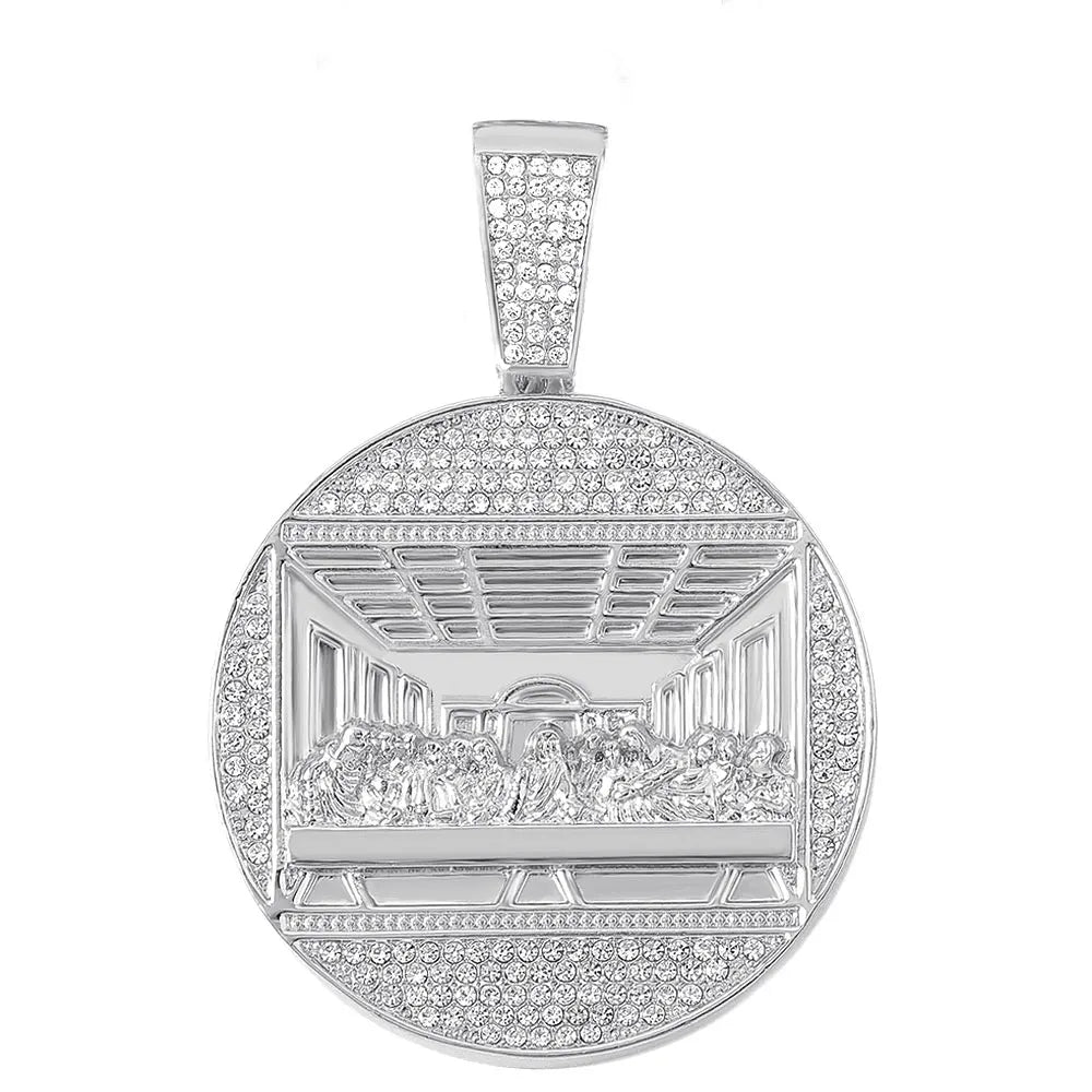 Hip Hop Last Supper Pendant Necklace With 13mm Iced Out Cuban Chain Necklaces Fashion Hiphop Men Charm 4mm Tennis Chain Jewelry