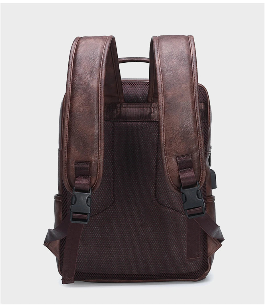 JEEP BULUO Leather Men Backpack Business 15.6" PC Bag Large Capacity Travel Bag