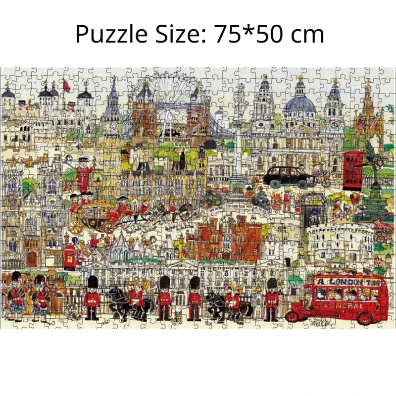 75*50cm Adult 1000 Pieces Jigsaw Puzzle Pictorial London Landscape Landmark Paintings Stress Reducing Toys