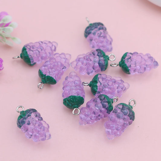 10pcs Simulated Acrylic Purple Grape Charms Pendants for Jewelry Making DIY Phone Case Key Chain Earring Dollhouse