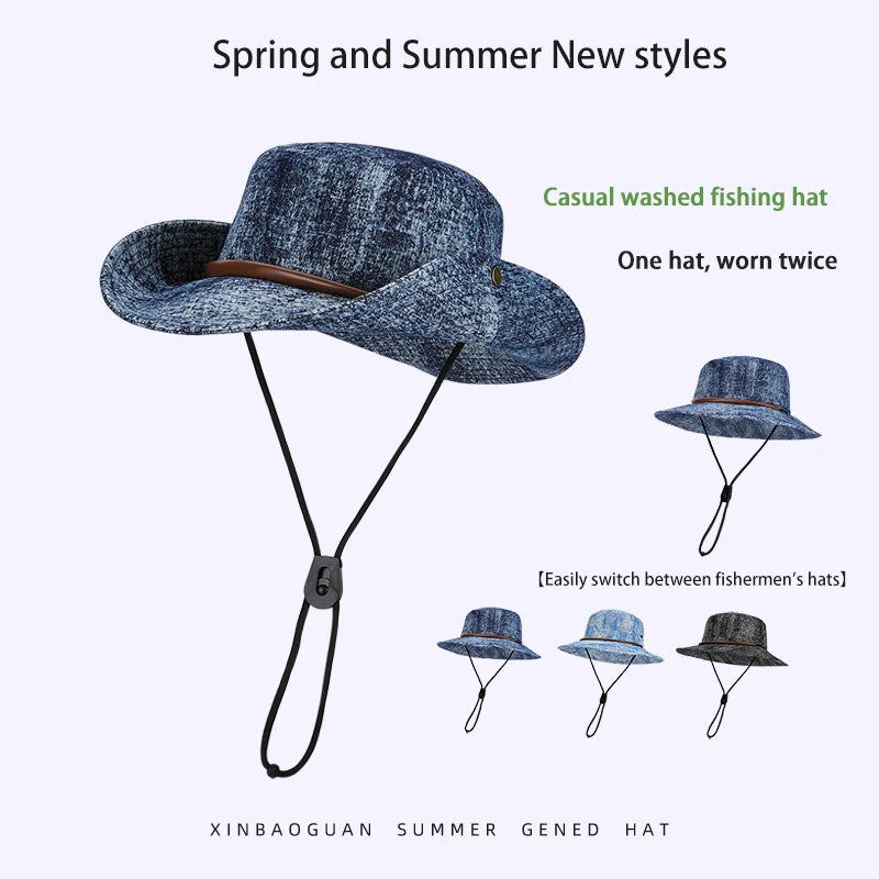 6142-New spring and summer women's outdoor fisherman hats for hiking and fishing, water-washed denim hatswithversatilelargebrims
