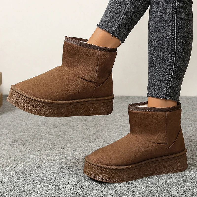 Thicken Plush Women's Snow Boots Winter Anti Slip Platform Cotton Padded Shoes Woman Faux Suede Fleece Lining Short Booties 42