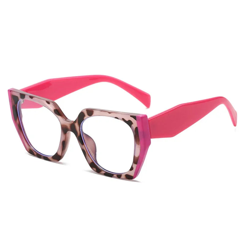 JNPCXI Retro Polygon Cat Eye Green Glasses Frame Women Fashion Double Color Clear Anti-Blue Light Eyewear Men Optical Frame