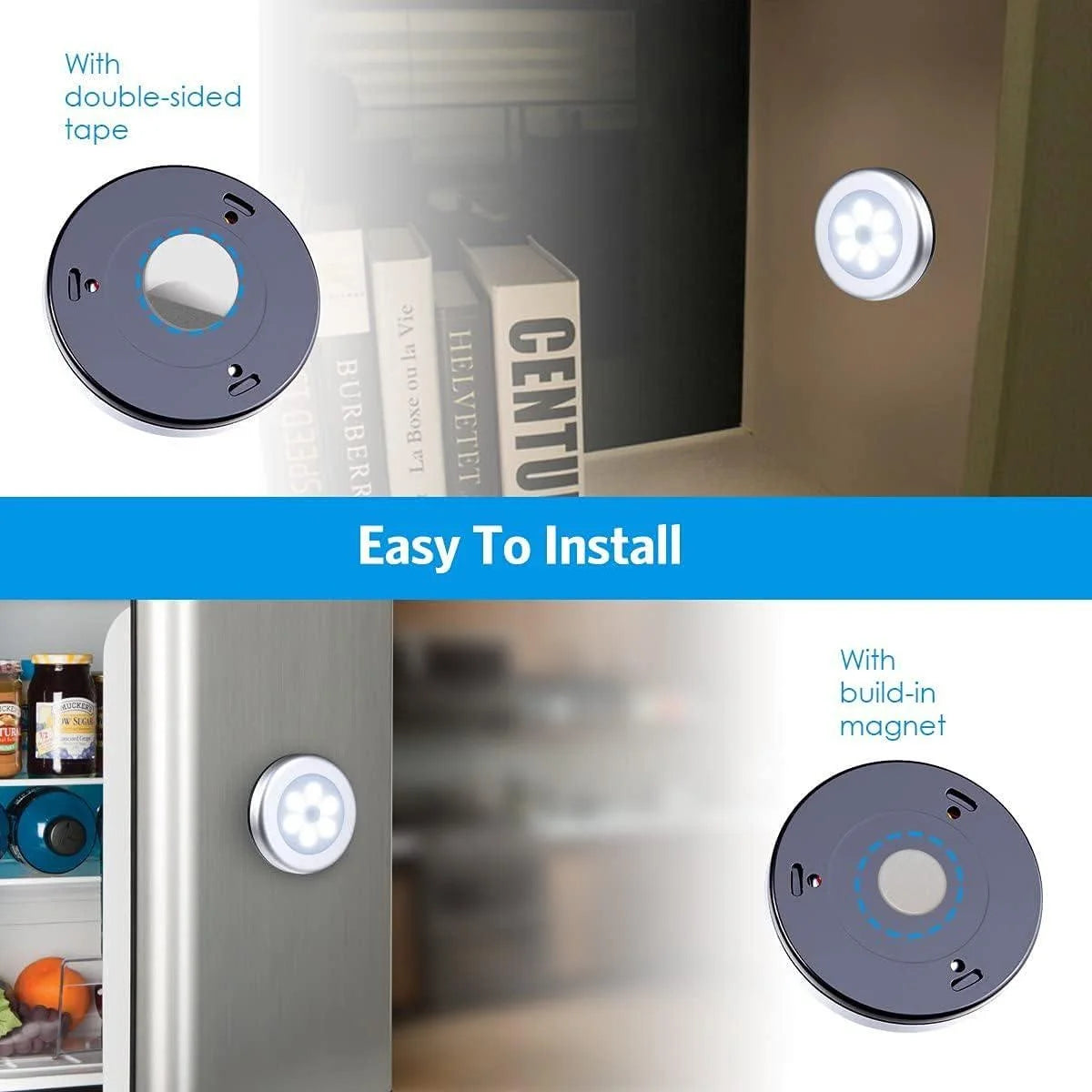 Wireless Round Motion Sensor LED Night Light Battery Powered Cabinet Night Lamp Bedside Lights For Bedroom Home Closet Lighting