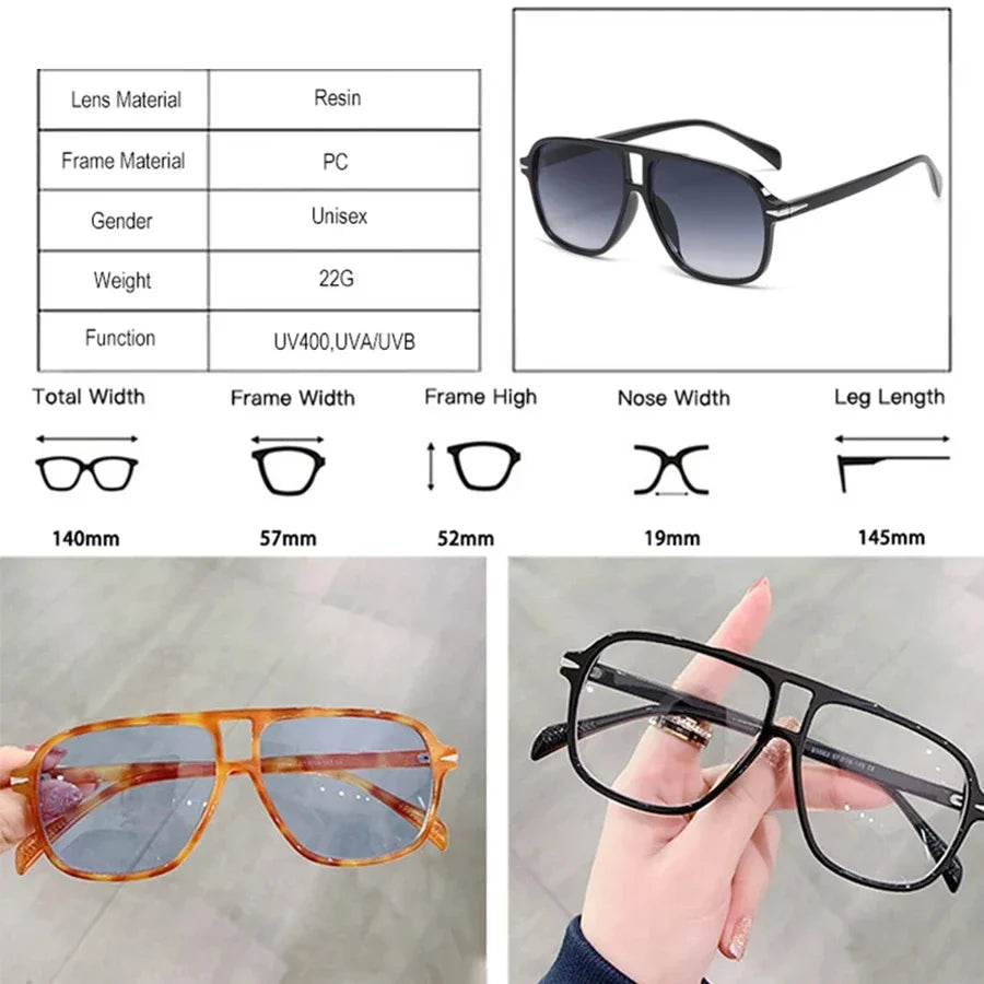 JNPCXI Retro Double Bridges Men Pilot Sunglasses UV400 Rivets Decoration Blue Lens Shades Women Trending Sun Glasses