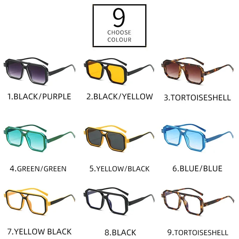 JNPCXI New Retro Double Bridges Square Men Punk Sunglasses Fashion Clear Gradient Shades UV400 Women Brand Designer Sun Glasses