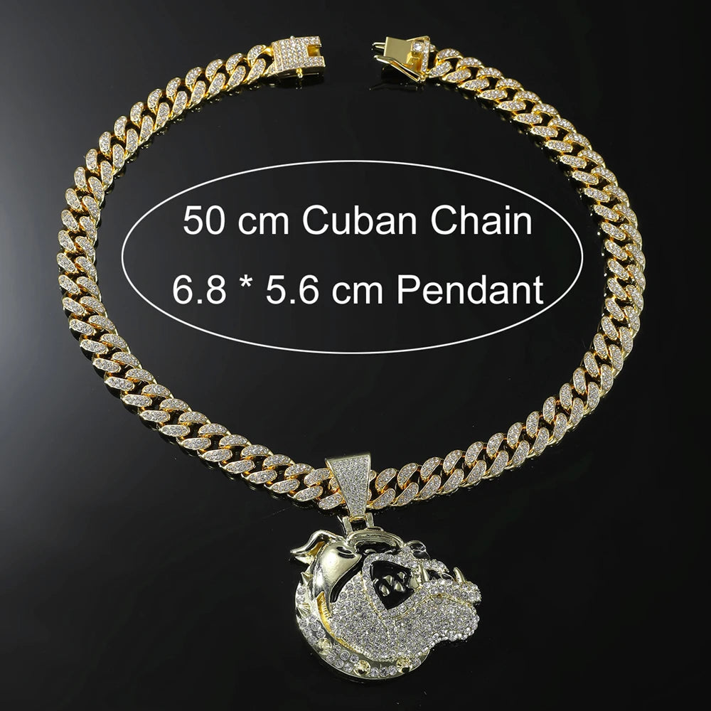 Trendy Men Hip hop Dog Pendant Necklace with 13mm Cuban Chain Hiphop Animal Pendants Necklaces Fashion Punk Charm Jewelry Gifts