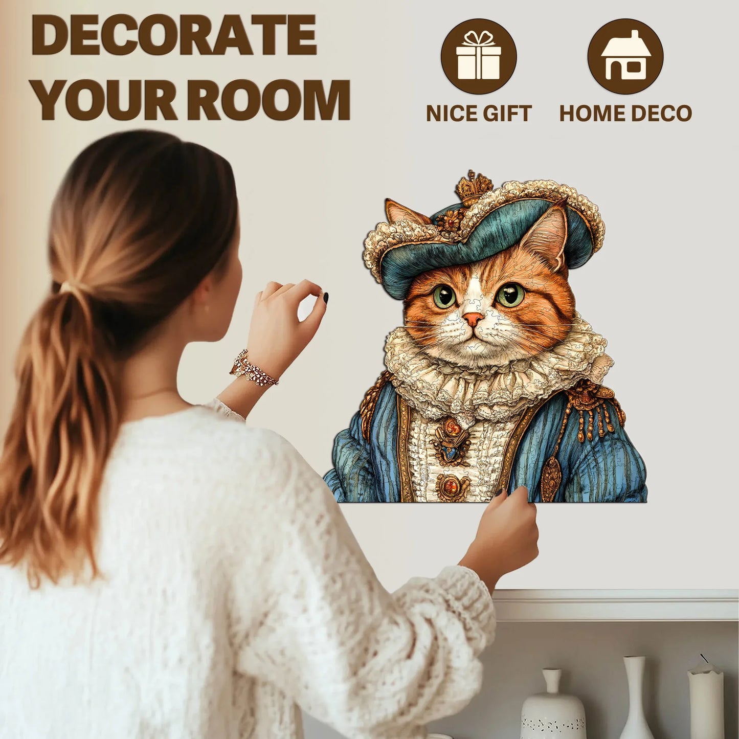 Minimalist Cat Head Wooden Jigsaw Puzzle Exquisite Wood Decor Unique Shaped Christmas and Halloween Gift Toy For Teen And Kid