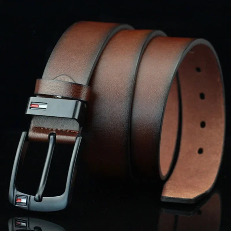 Brown3 PU Leather Men Belt Classic Alloy Buckle for Jeans, Punk Casual Waistband