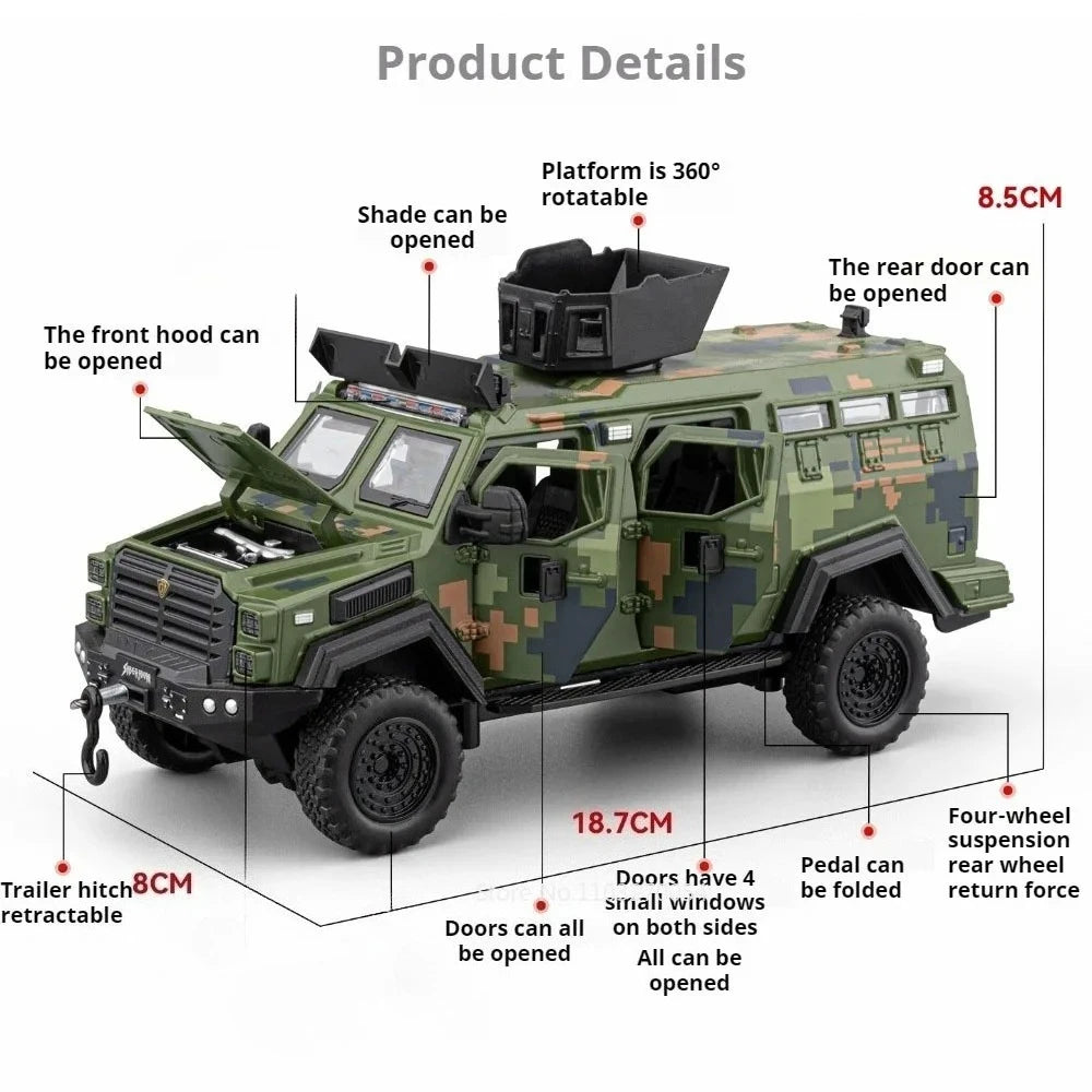 1:32 Sabertooth Dongfeng Mengshi Diecast Alloy Model Toys Car Four Wheel Suspension Rubber Tire Pull Back Miniature Cars Kid Boy