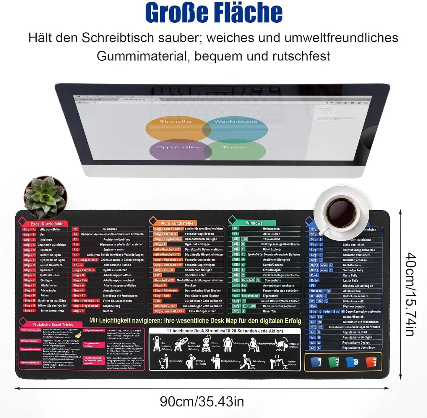 German Excel Cheat Sheet Desk Mat German Excel Mouse Pad , Excel Shortcuts Mat Office Accessories for Office Word PPT Window
