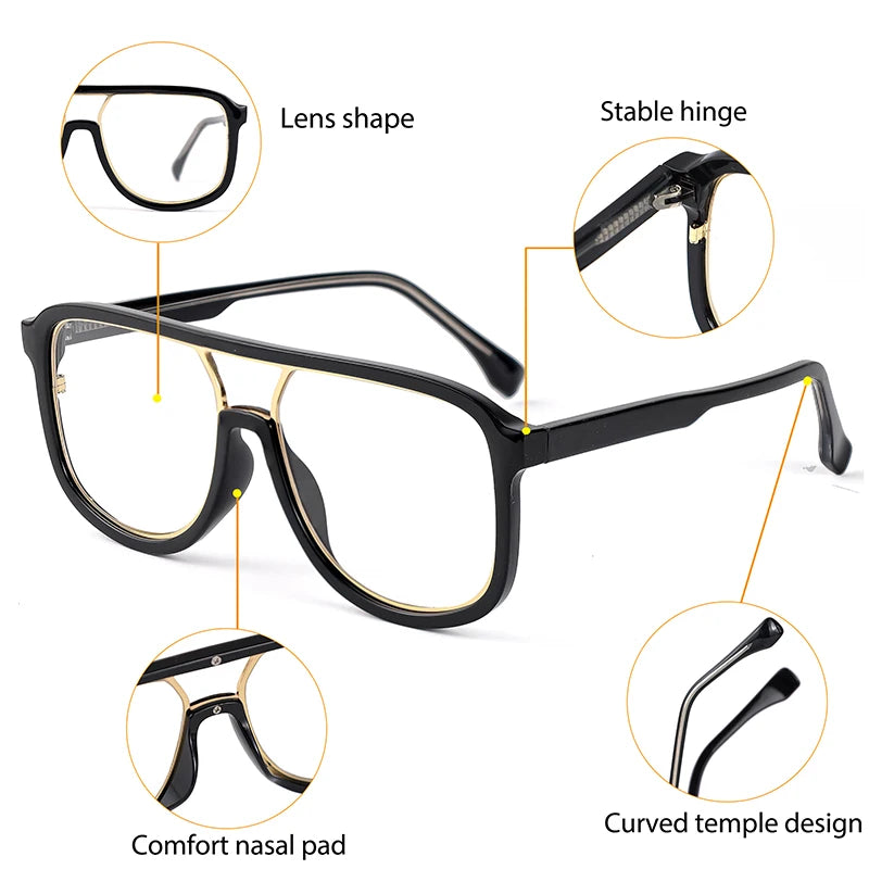CATERSIDE Anti Blue Light Glasses for Men Retro Large TR+Metal Frame Women Eyeglass Flat Top Double Bridge Punk Brand Eyewear