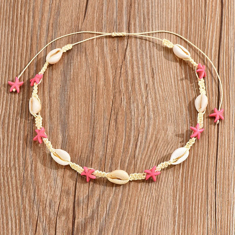2026 Summer Boho Cowrie Shell Choker Necklace for Women Girls Y2K Cute Blue Starfish Beads Collar Beach Vacation Jewelry Gift