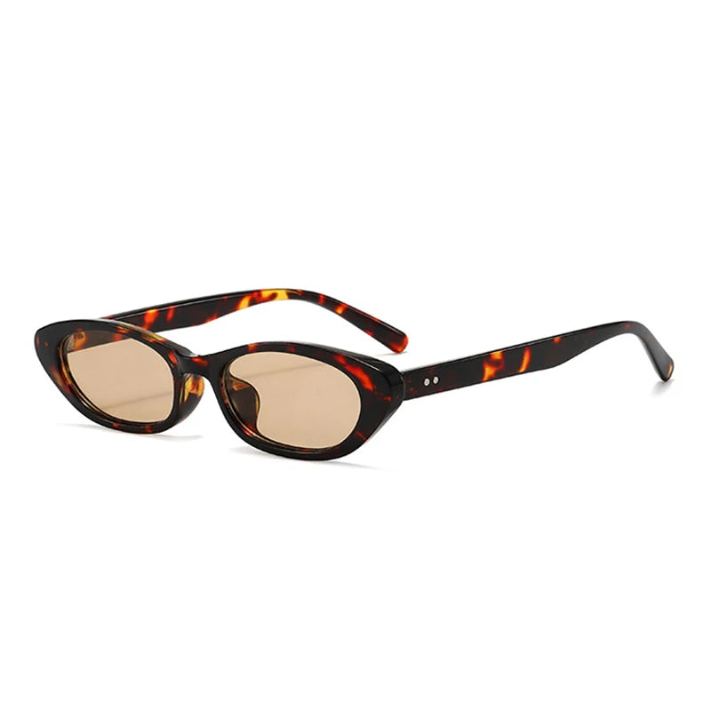 JNPCXI New Ins Popular Fashion Small Oval Sunglasses Women Retro Rivets Punk Cat Eye Candy Color Men Trending Sun Glasses