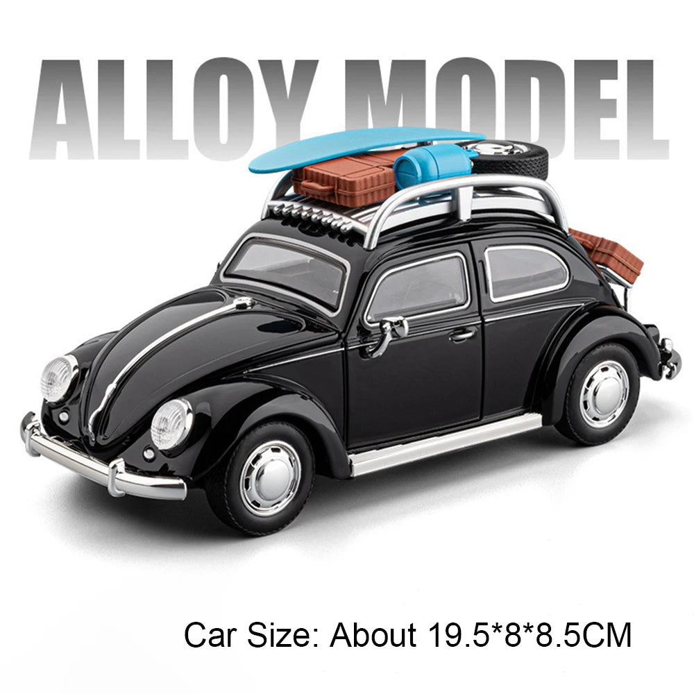 1:24 Beetle Santana Model Car Diecast Alloy Toys Front Wheel Steering with Sound Light Pull Back Models Vintage Cars Collection