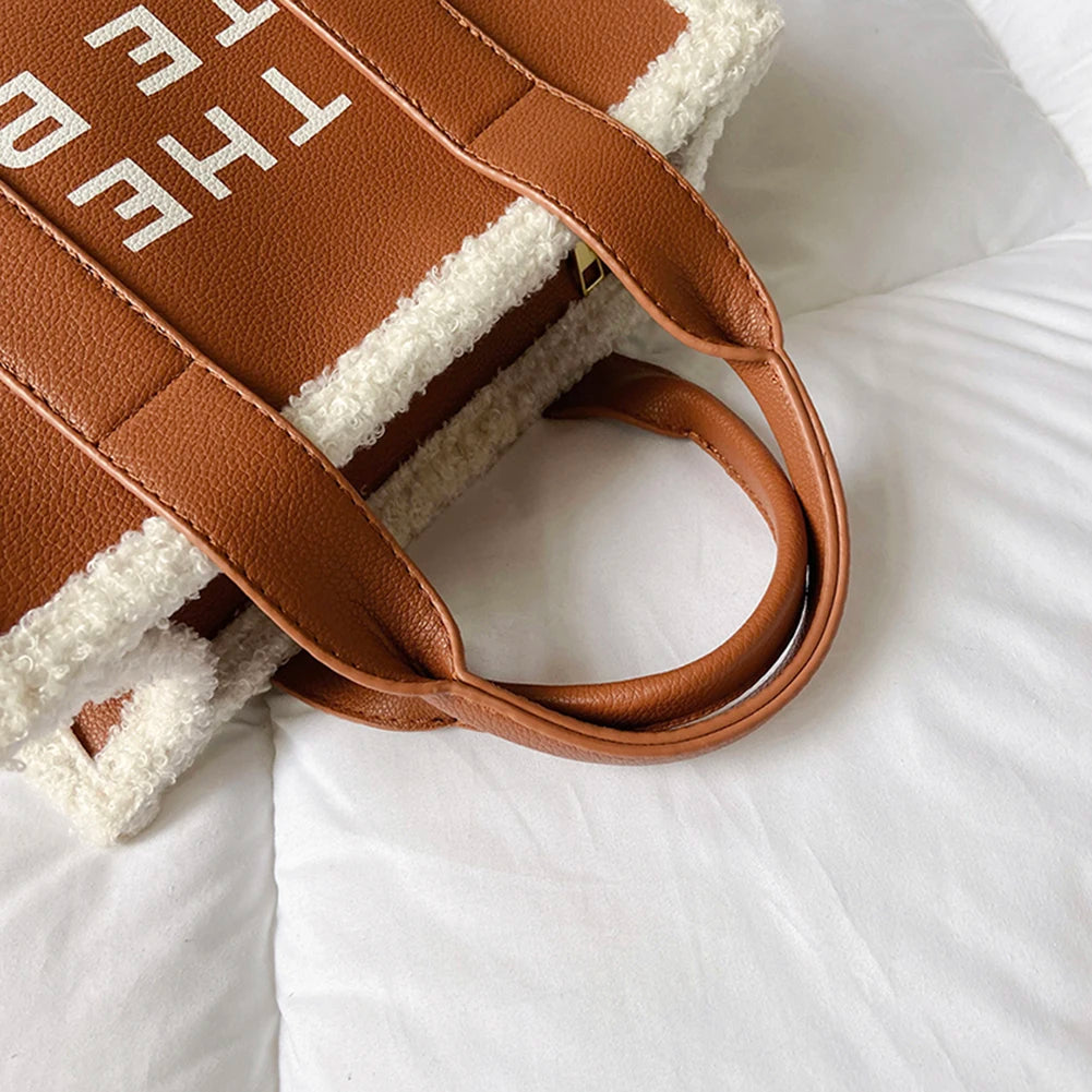 Purple PU Leather Commute Bag Fashion Letter Casual Soft Girls Shop Square Bags