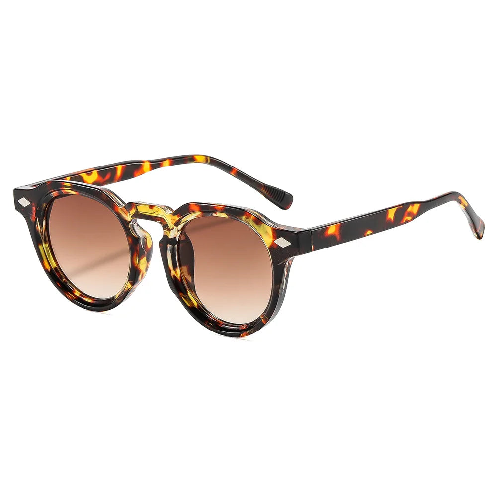 JNPCXI New Fashion Round Sunglasses Women Punk Leopard Gradient Shades Men Trending Rivets Sun Glasses UV400
