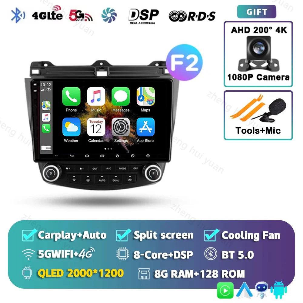 Android 14 For Honda Accord 7 2002 - 2008 CarPlay Auto 360 Camera Car Radio Multimedia Video Player GPS stereo Head Unit 4G WIFI