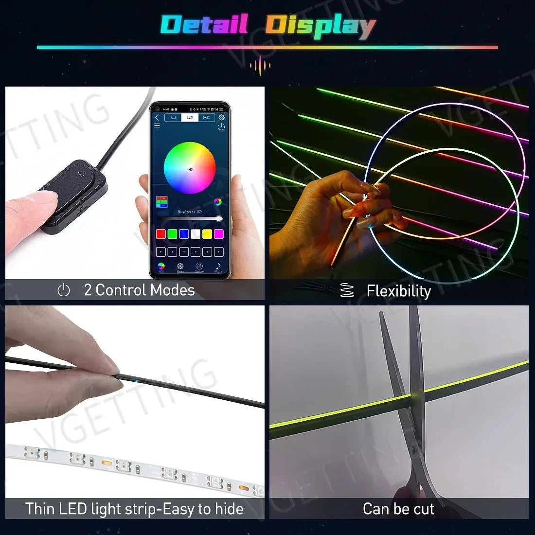 6/18/22 in 1 Led Acrylic Car Ambient Light RGB 64 213 Color Symphony Acrylic APP Streamer Rainbow Atmosphere Lamp Kit Dual Zone