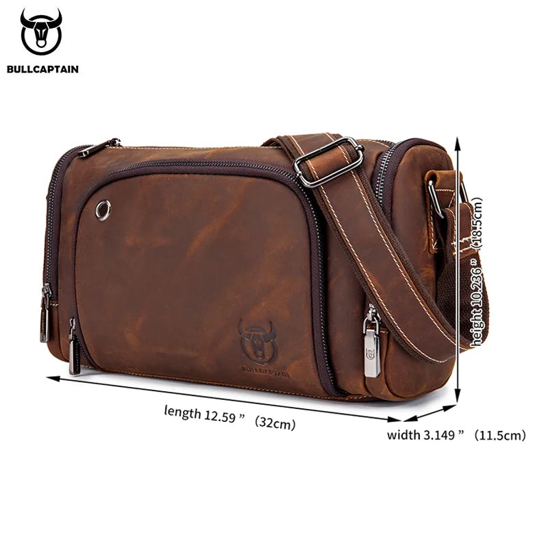 BULLCAPTAIN 2021 New Crazy Horse Leather Men's Shoulder Bag High Quality Men's Messenger Bags Male Bages Retro Bag's