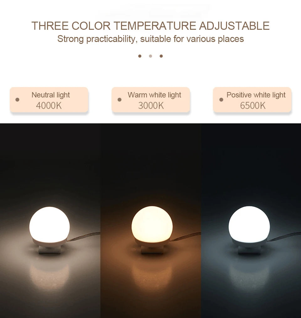 Vanity Mirror Fill Light Adjustable Luminance 3 Colors LED USB Wall Bulbs String